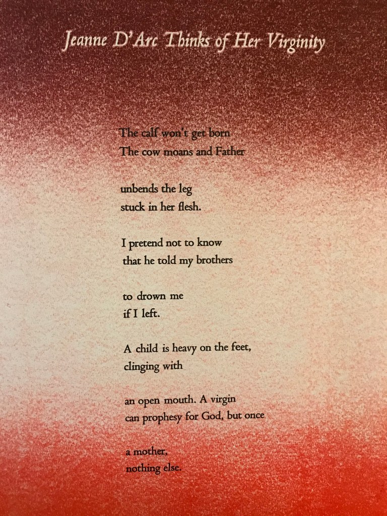 An art print of the poem Jeanne D'Arc Thinks of Her Virginity